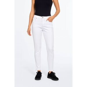 Chicos Women's Platinum Denim Ultimate fit white ankle zip jeans Size S mature